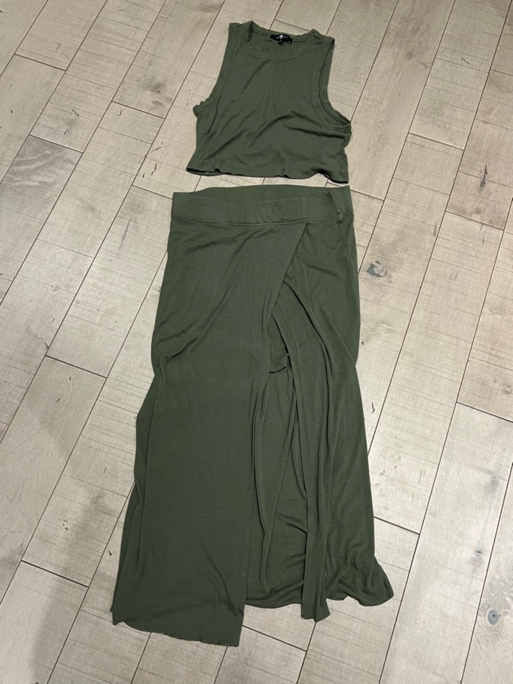 🌟 2/$50 🌟 7 For Mankind Olive Green Tank and Wrap Skirt Set